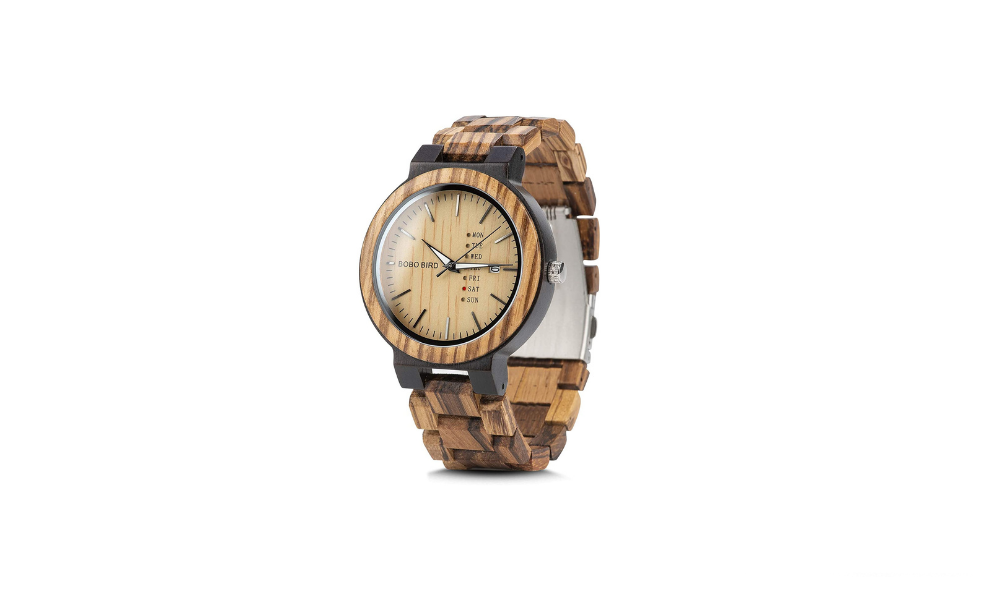 Mens Wooden Watch Bamboo Handmade Quartz Watch Analog Zebra Lightweight